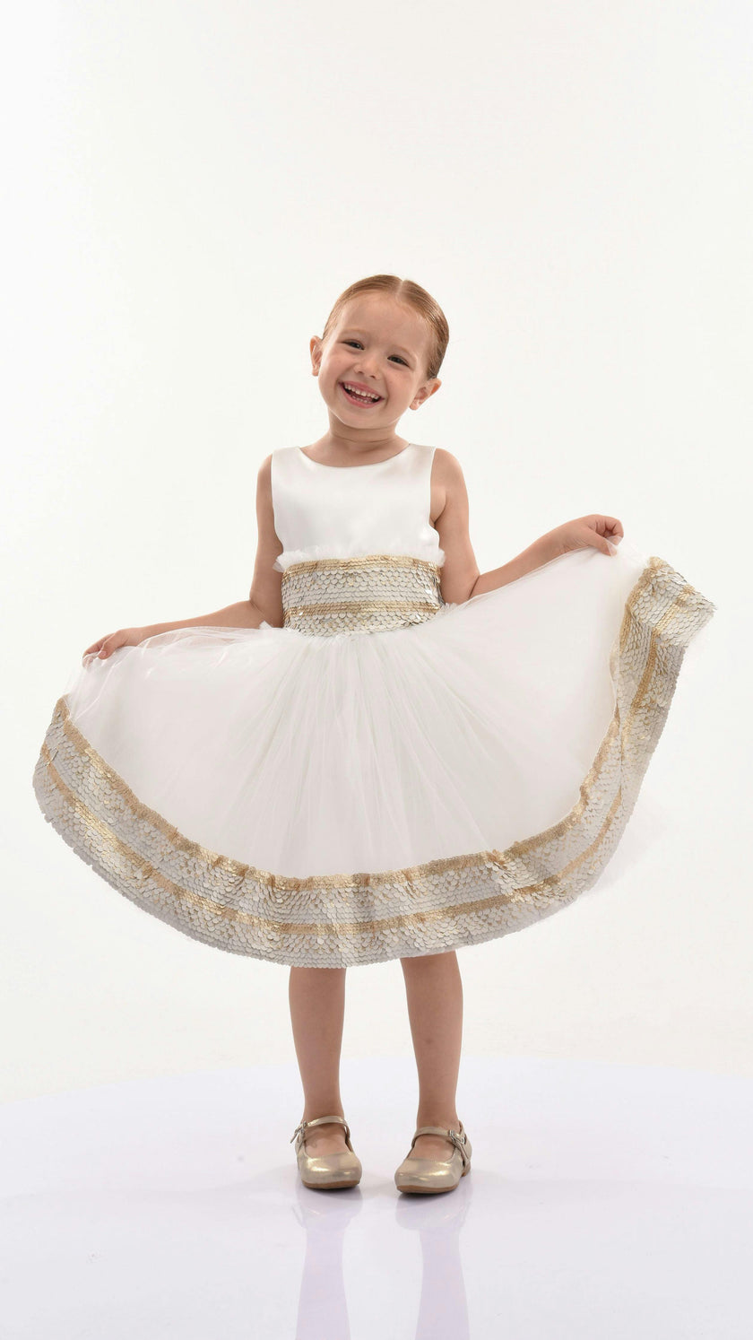 White Lorelei Sequin Hem Dress