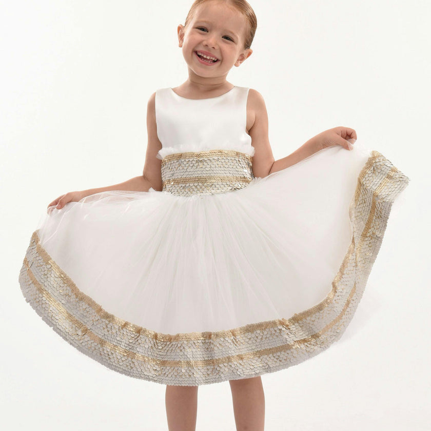 White Lorelei Sequin Hem Dress