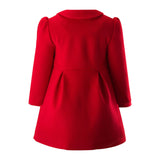 Bow Trim Peter Pan Collar Long Puff Sleeve Flap Pocket Coat