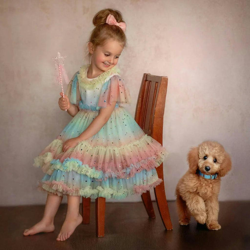 Pastel Stardust Layered Tulle Birthday Dress for Girls