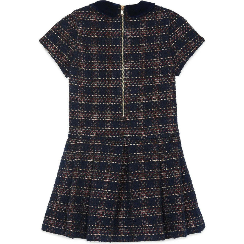TARTINE ET CHOCOLAT SHORT SLEEVED CHECKED DRESS - MARINE