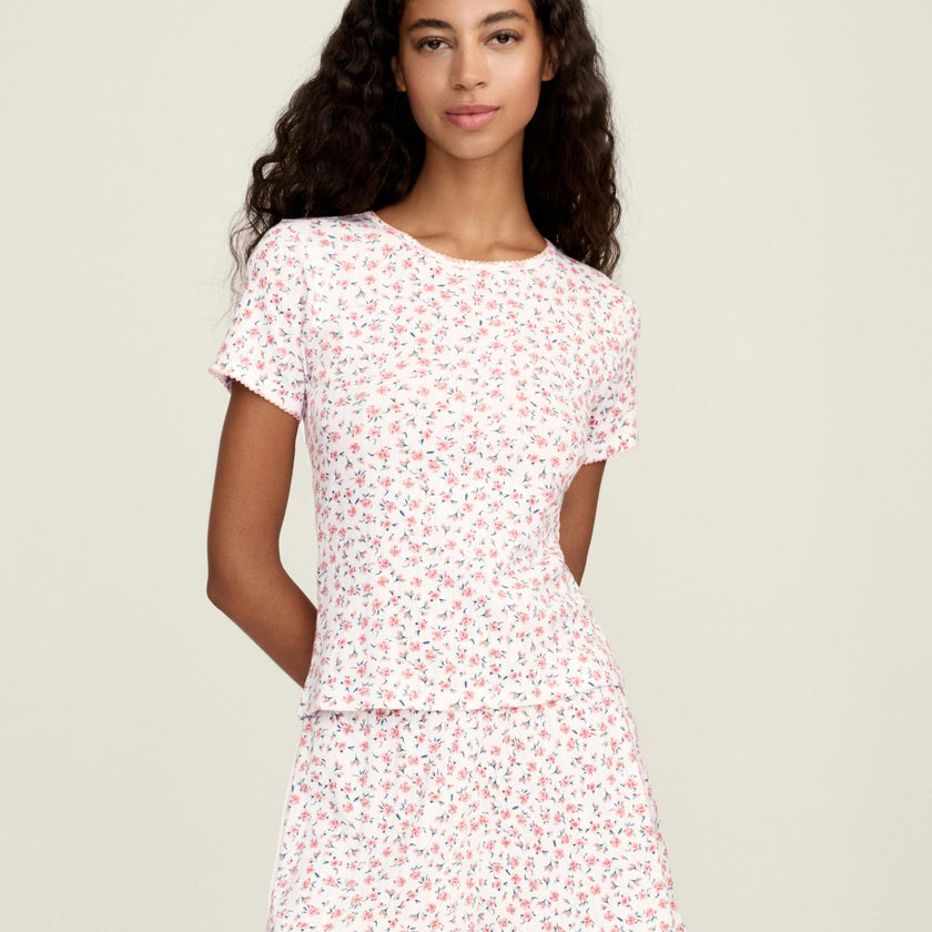 Women's Pointelle T-Shirt in Pink Floral