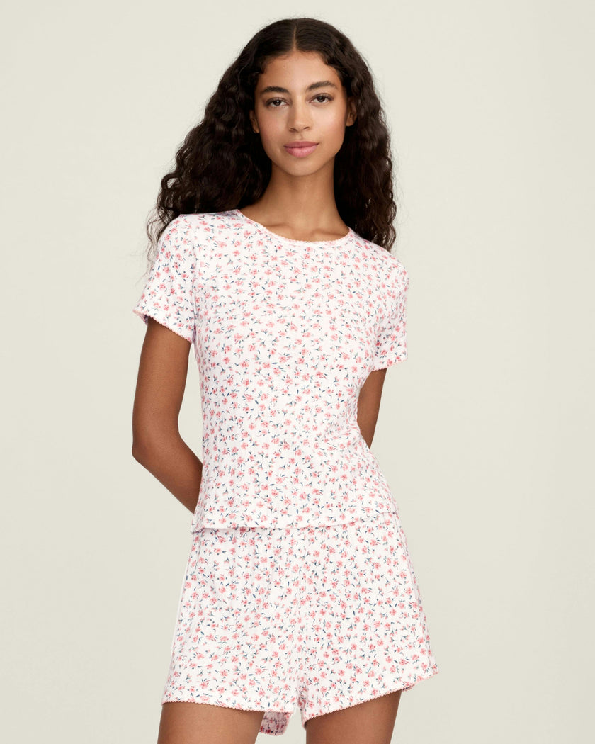 Women's Pointelle T-Shirt in Pink Floral