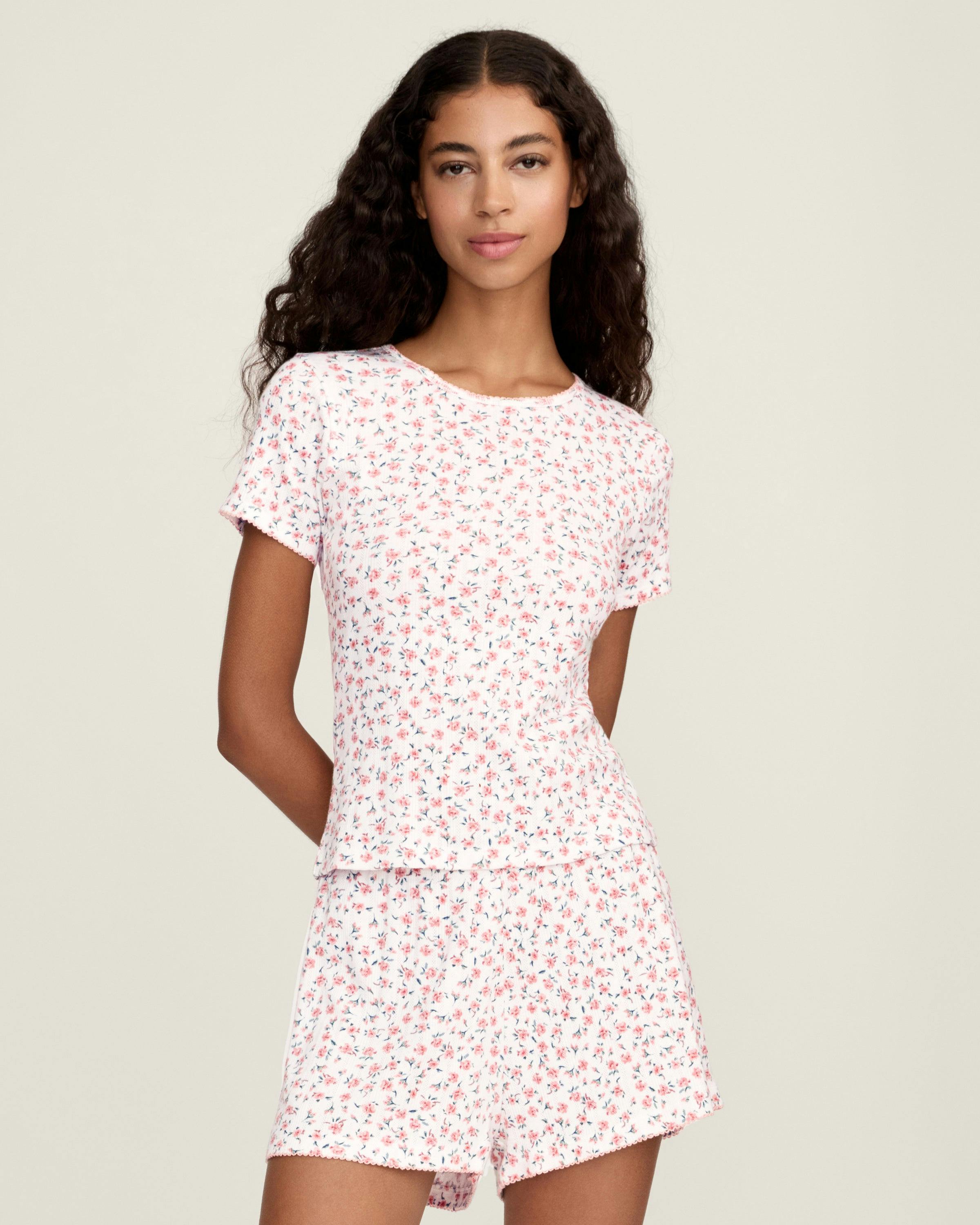 Women's Pointelle T-Shirt in Pink Floral