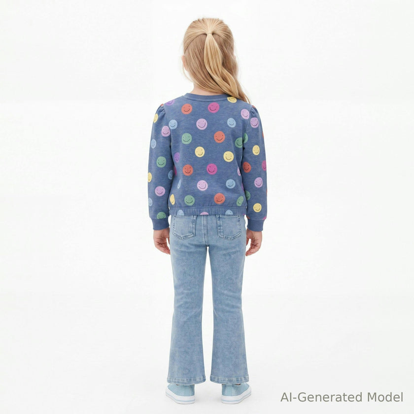 Girls Smiley Face Sweatshirt | Navy Smiley