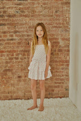 Georgia White With Pastel Pink Ditsy Satin Smocked Top