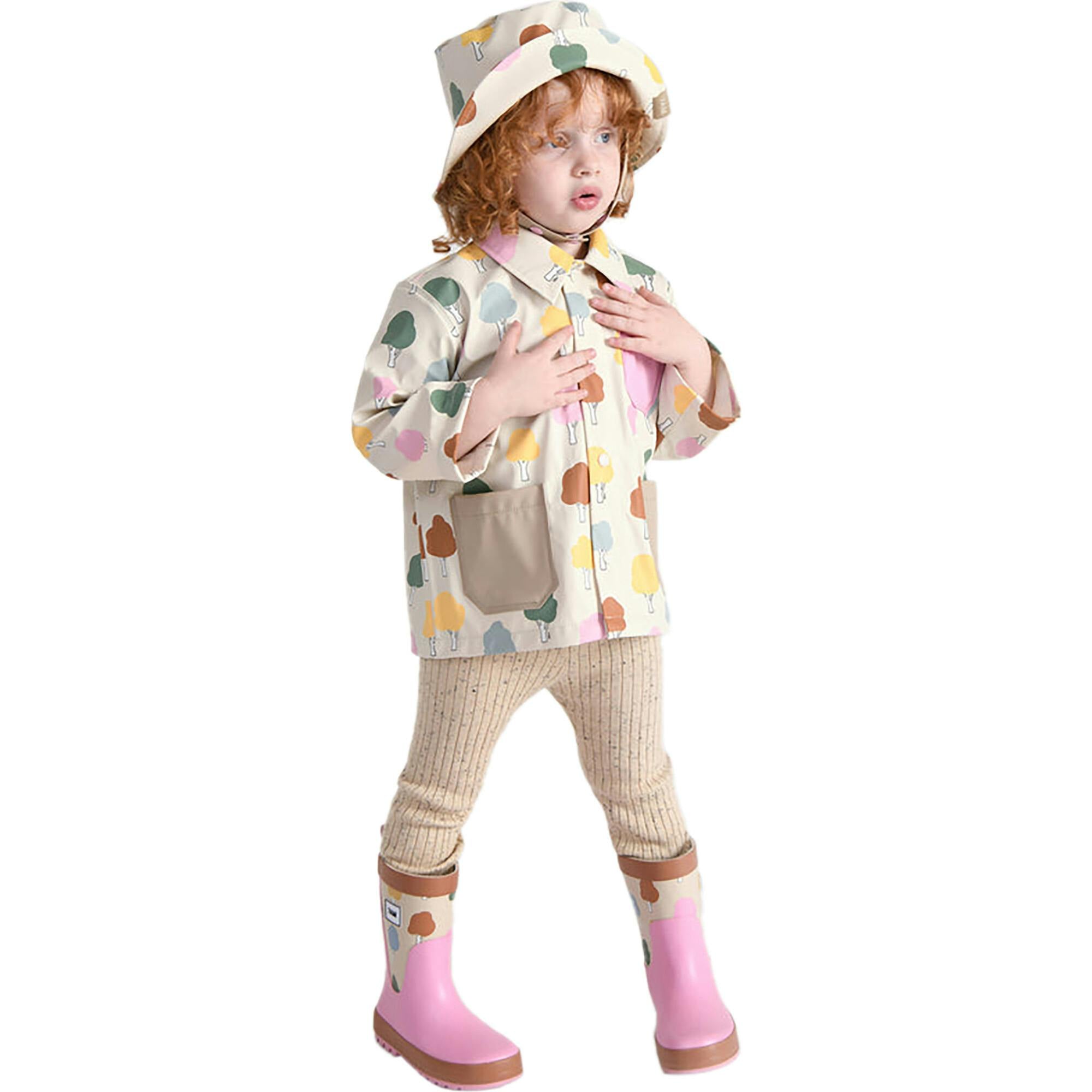 Tree Print Chin Strap Rain Bucket Hat