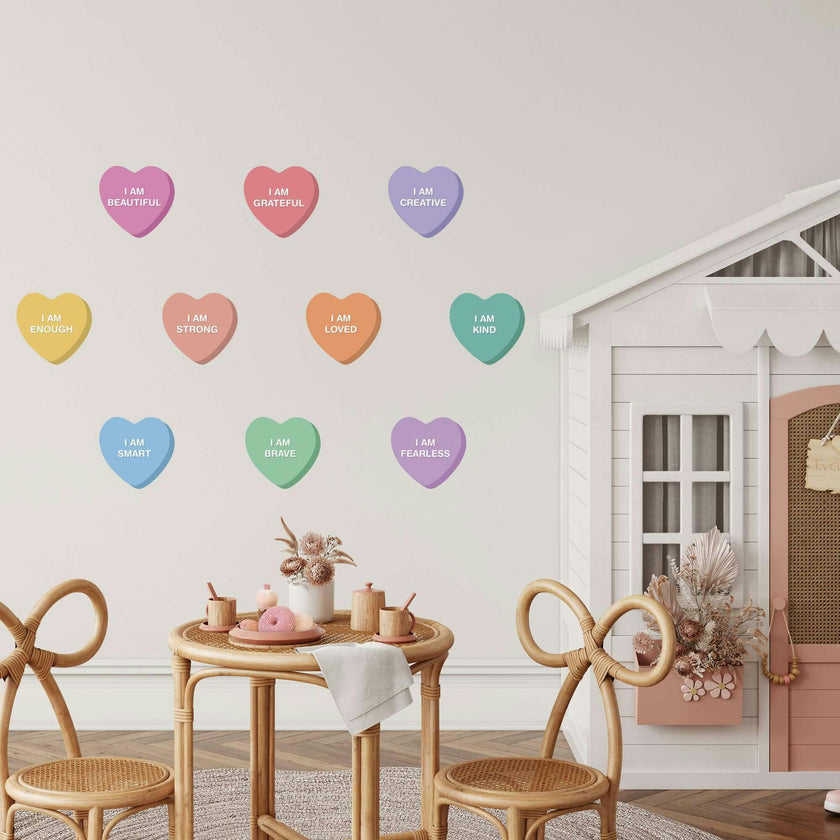 Peel & Stick Fabric Wall Stickers - Affirmation Candy Hearts Brights