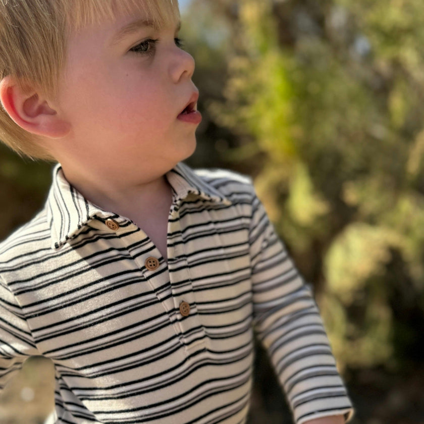 KINGSTON Sage/Cream Stripe Polo Romper