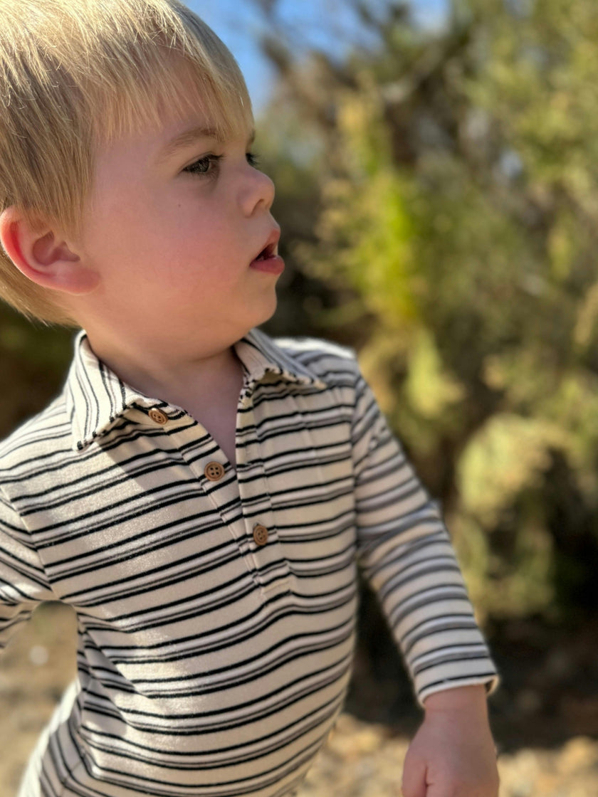 KINGSTON Sage/Cream Stripe Polo Romper