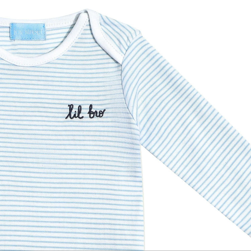 "Lil Bro" Short Sleeve Bodysuit in Light Blue Stripe