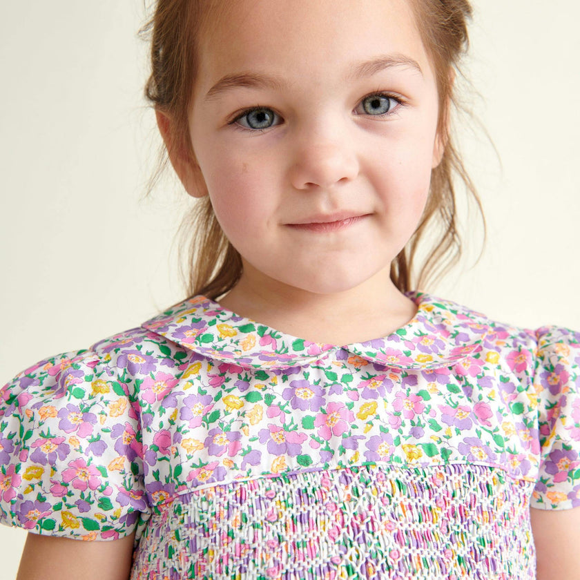 Made With Liberty Fabric Smocked Girls Dress Crisantha