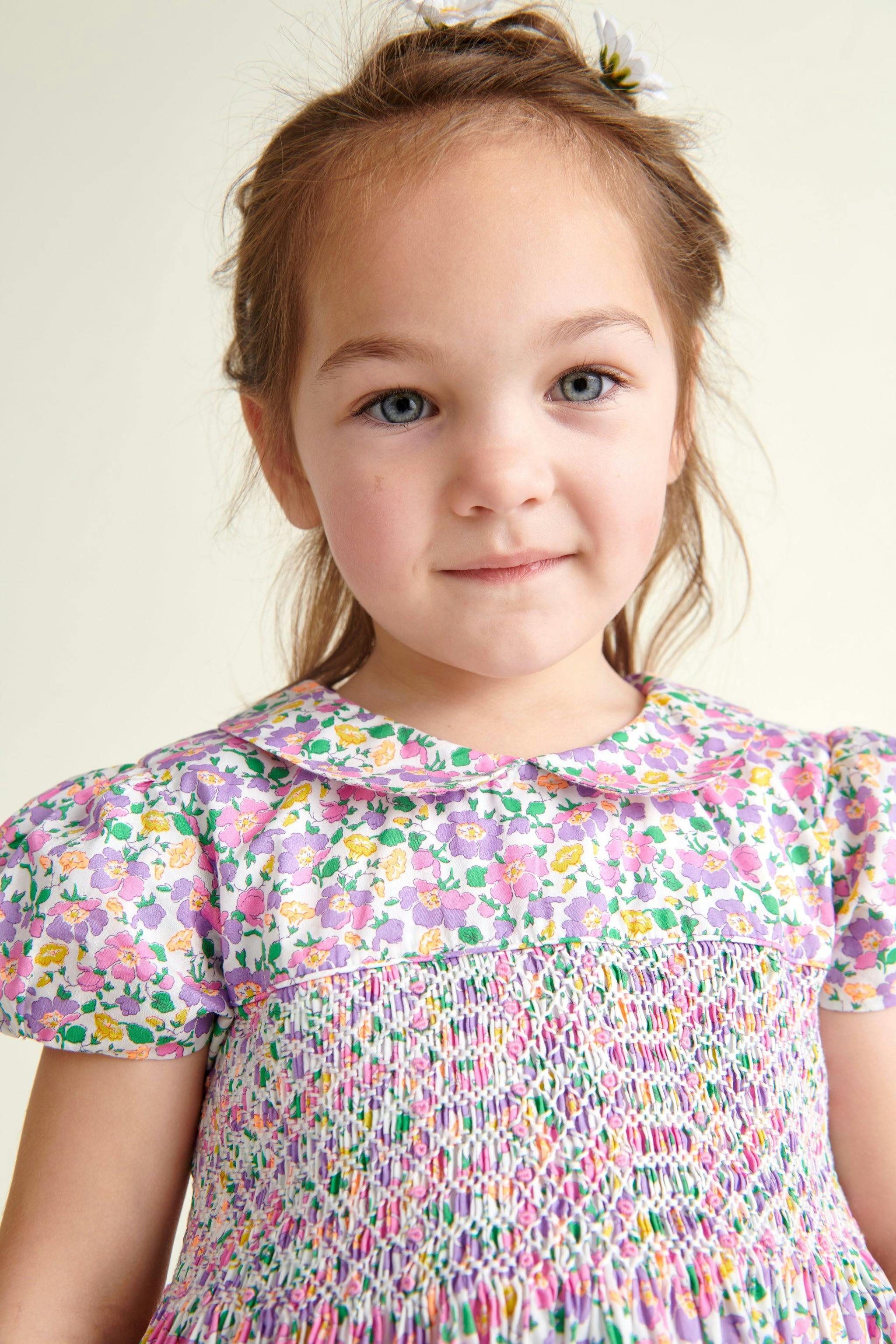 Made With Liberty Fabric Smocked Girls Dress Crisantha