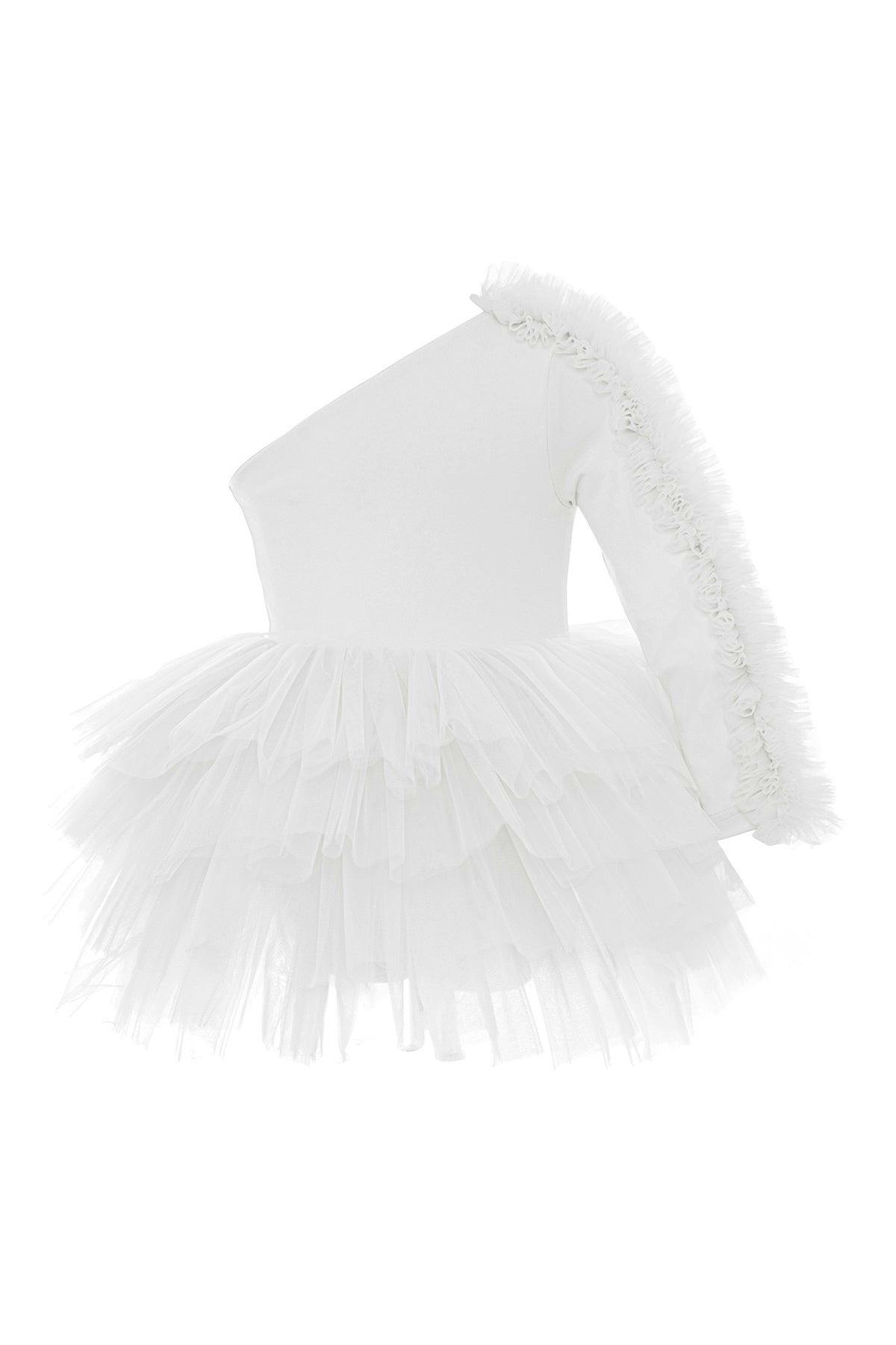 White One Shoulder Tutu Dress
