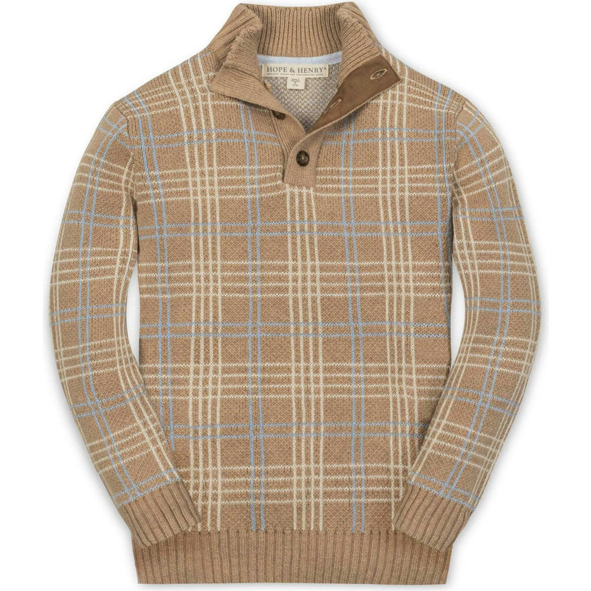 Organic Mock Neck Intarsia Sweater, Beige