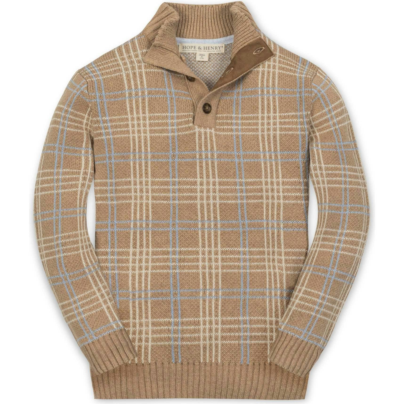 Organic Mock Neck Intarsia Sweater, Beige