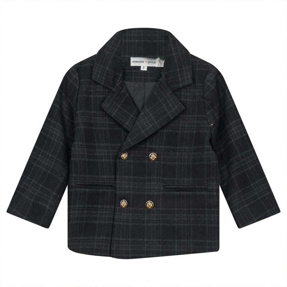 Woven Plaid Double-Breasted Button Front Jacket