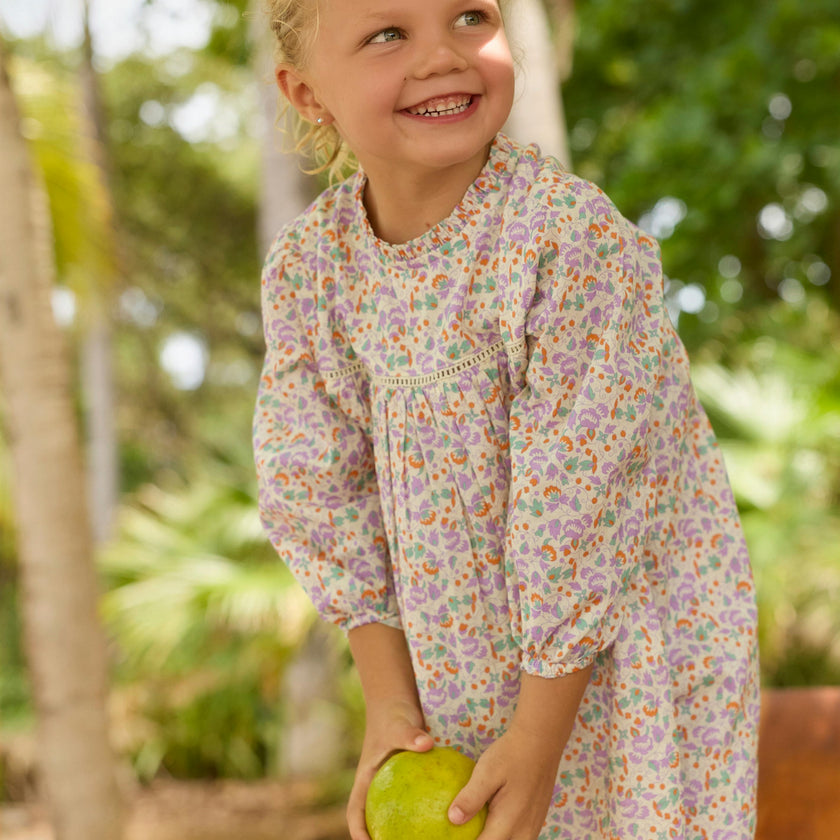 girls orchid floral long sleeve ruffle dress
