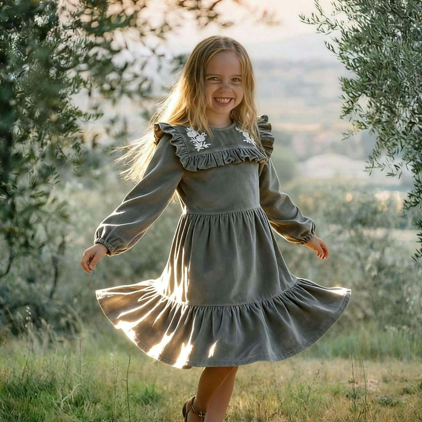 Organic Embroidered Corduroy Dress