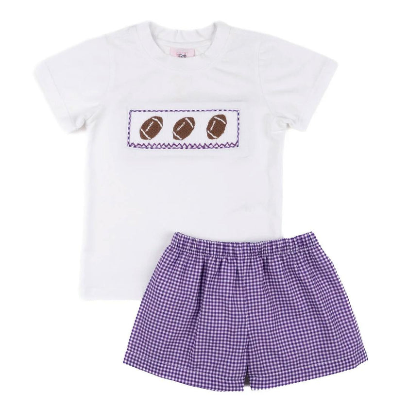 Purple Gingham Football - Wyatt Short Set