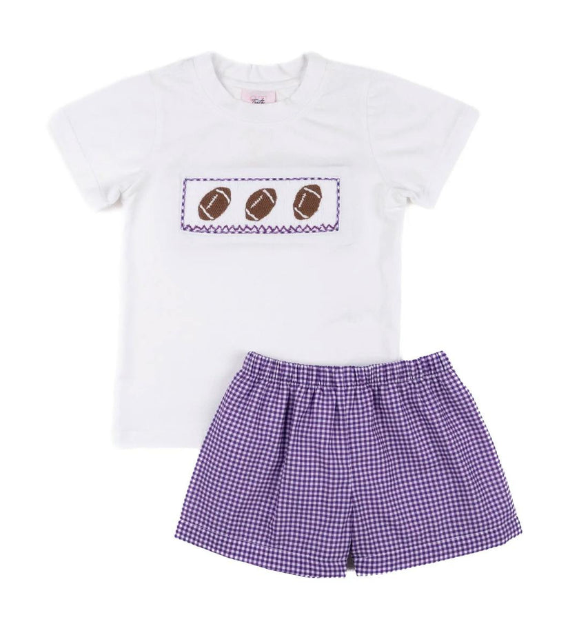 Purple Gingham Football - Wyatt Short Set