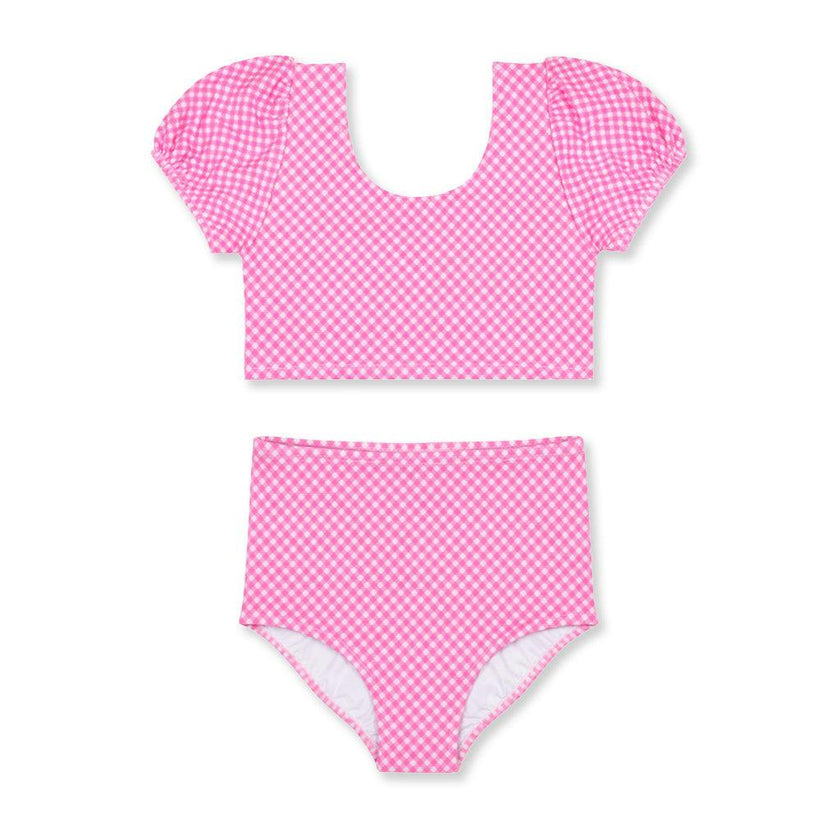 Gingham Puff Sleeve Bikini