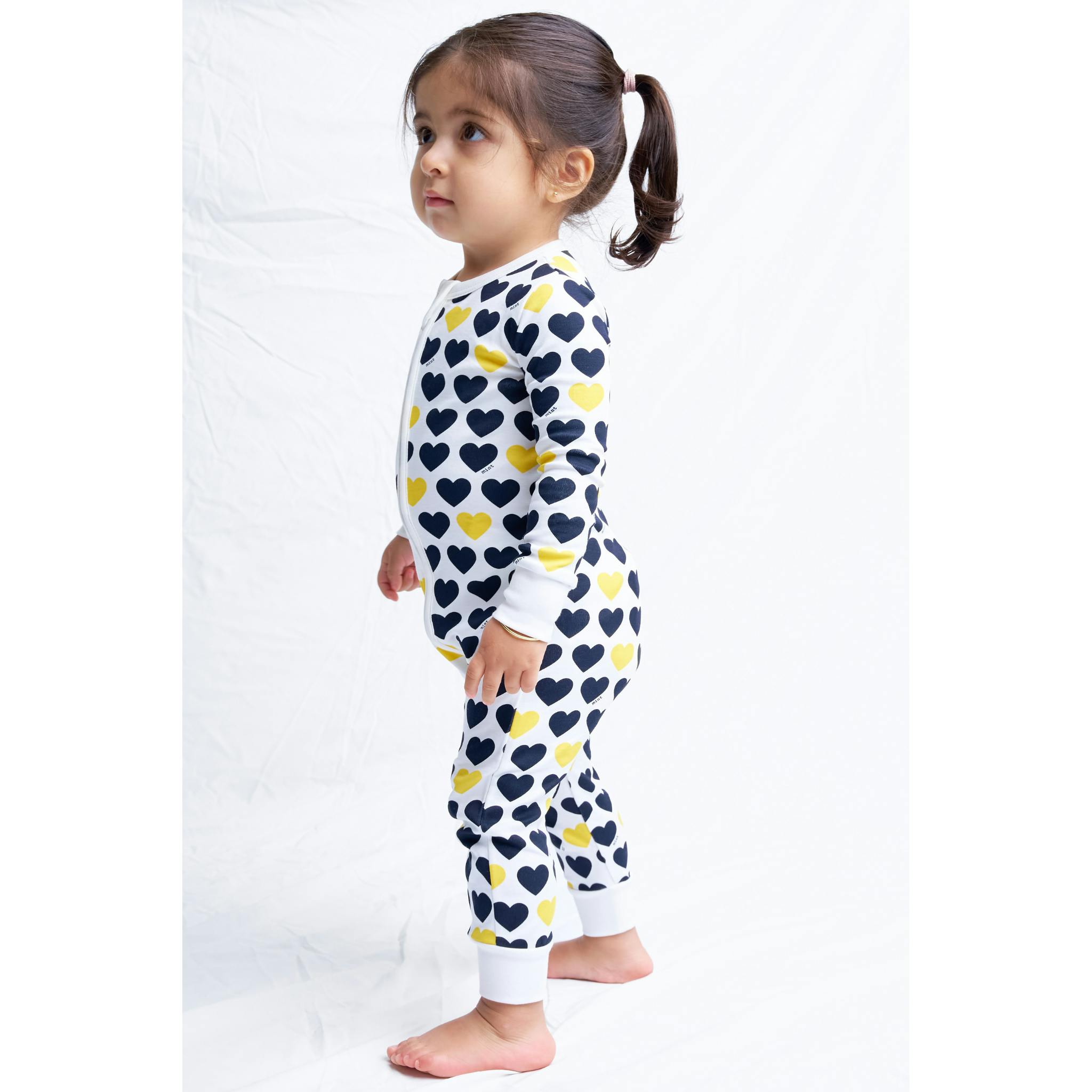 Black & Yellow Hearts Zip-up Baby Bodysuit