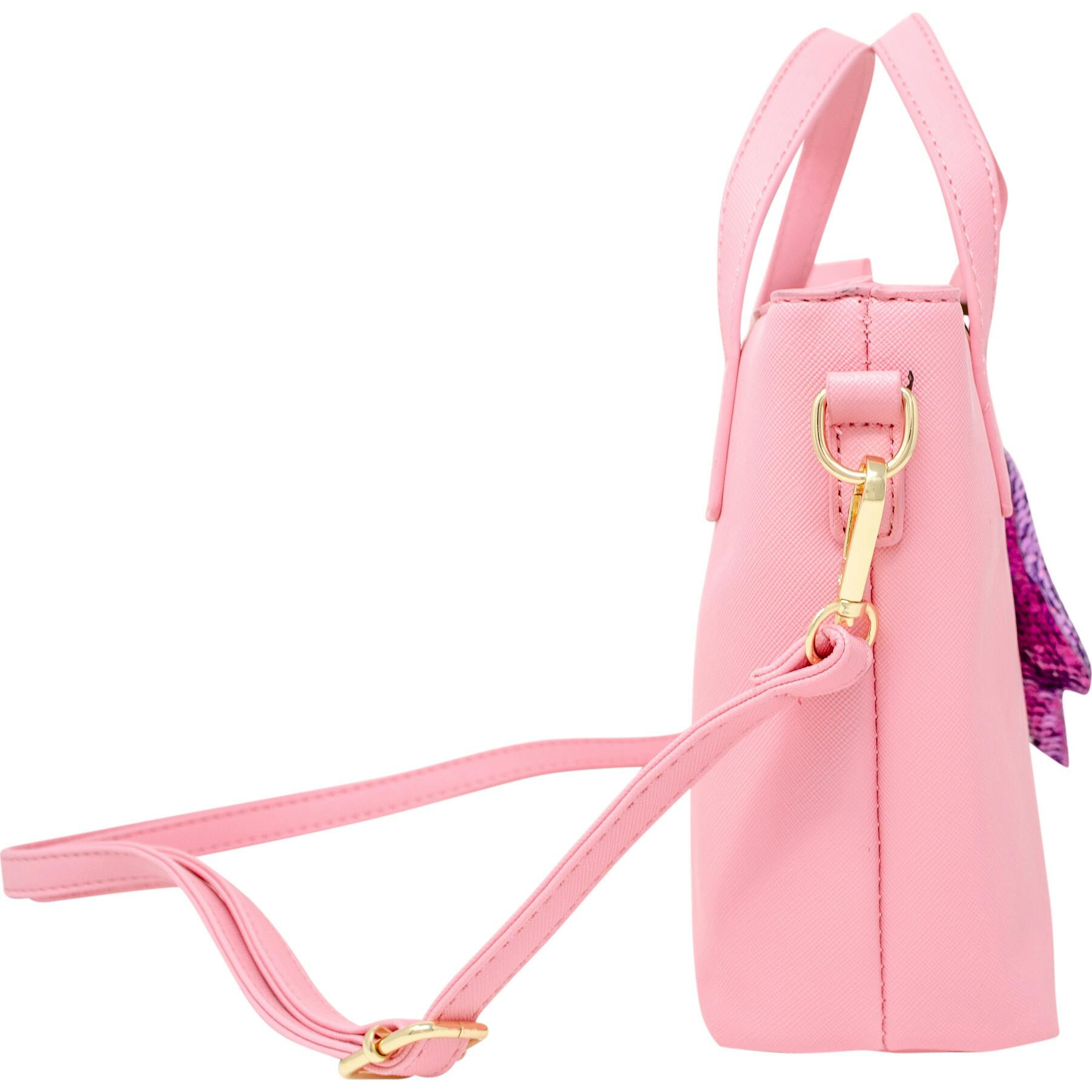 Faux Leather Tote Shoulder Strap Handbag With Sequins Happy Face Charm