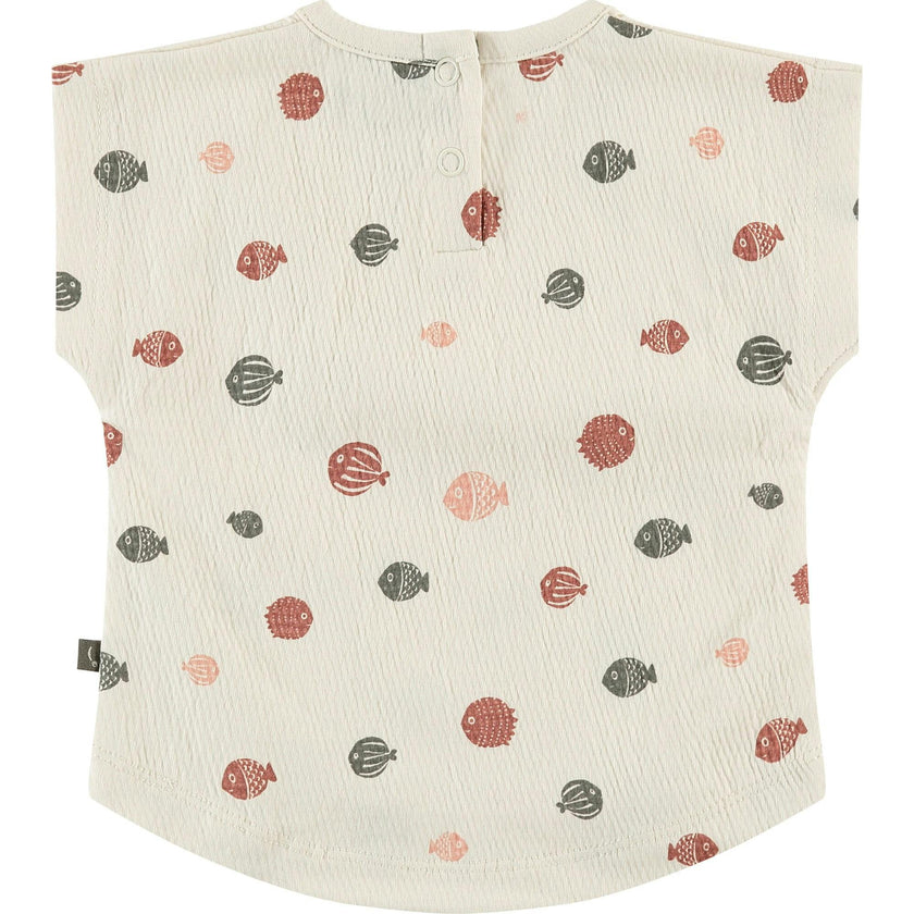All-Over Blowfish Graphic Print Short Sleeve Top