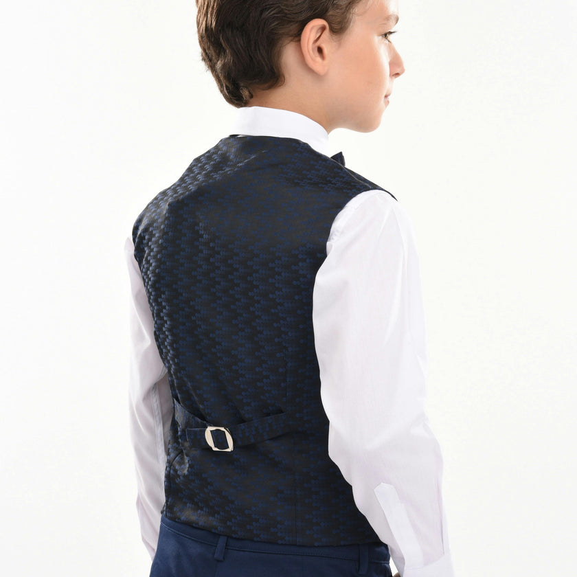 Navy Geometric Print Vest and Bowtie