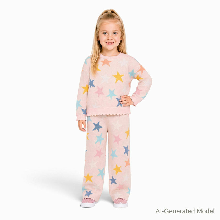 Two-Piece Sweater Set | Pastel Stars - Pink