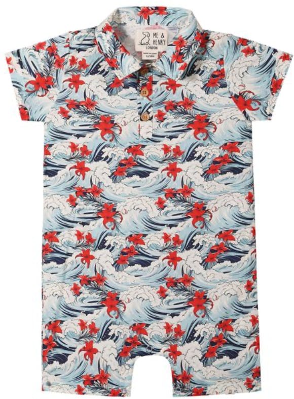 MOLOKAI HAWAIIAN WAVES PRINTED WOVEN ROMPER