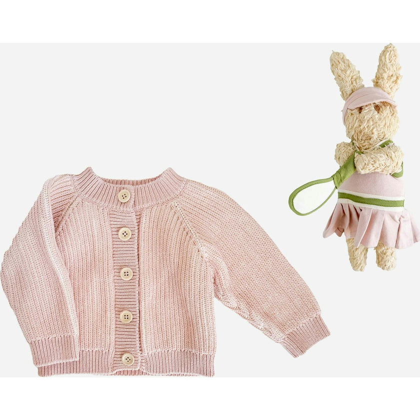 Pink Brioche Cardigan and Ruby Bunny Set