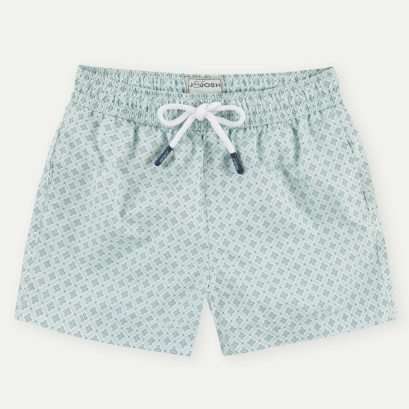 Pale Green Geo Boys' Swim Shorts