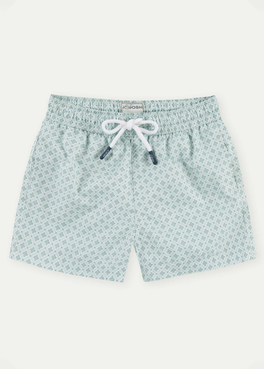 Pale Green Geo Boys' Swim Shorts