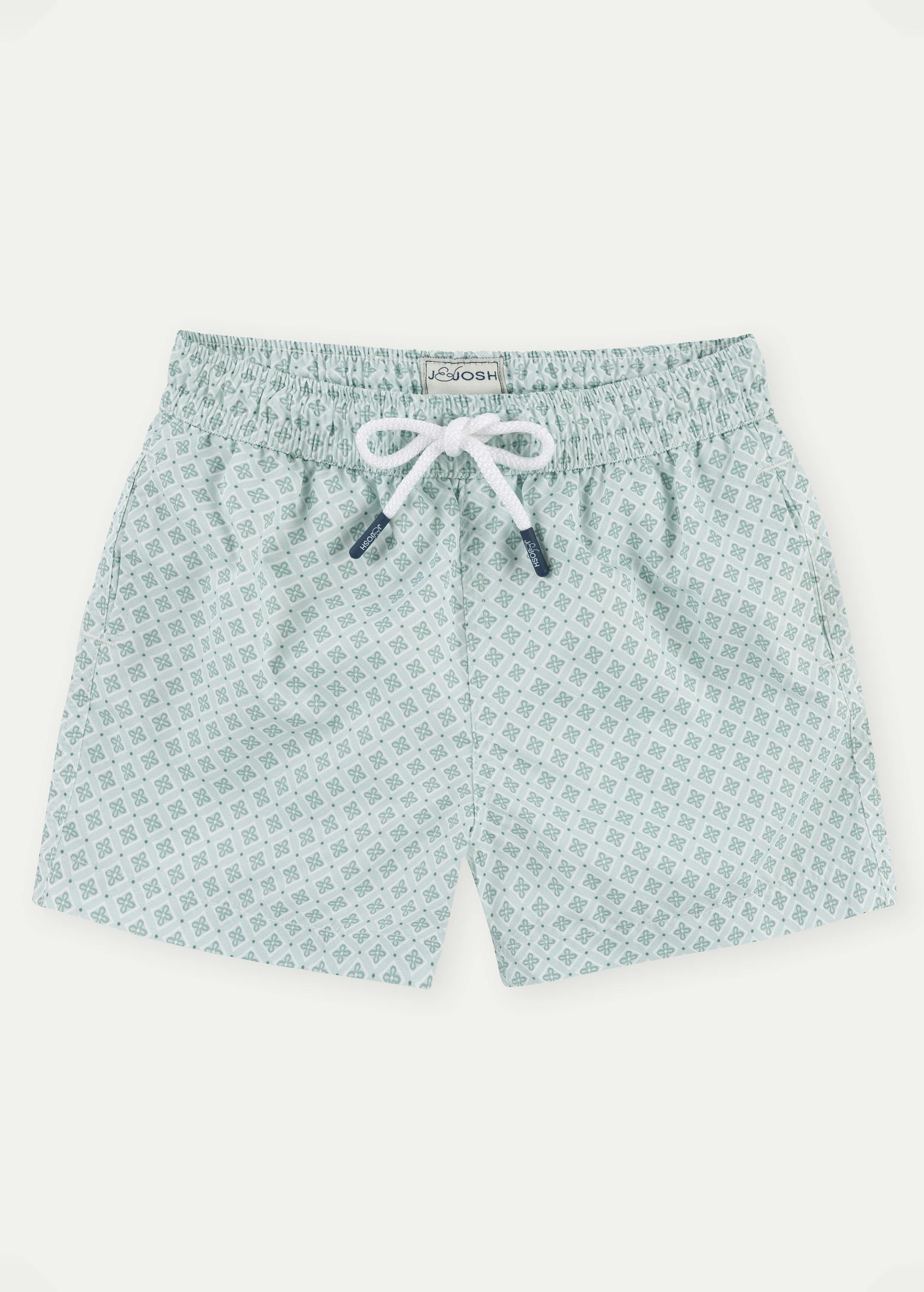 Pale Green Geo Boys' Swim Shorts