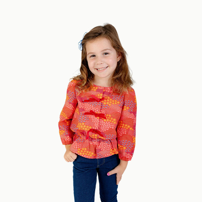 Velvet Bow Top in Red Floral