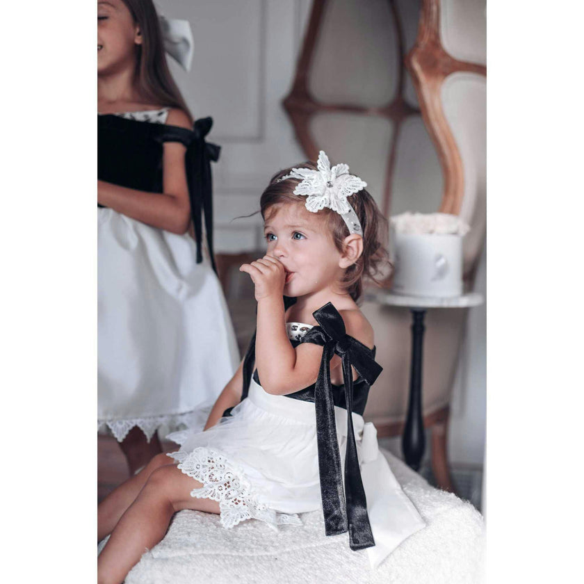 Audrey Black Velour Top and White Tulle Romper