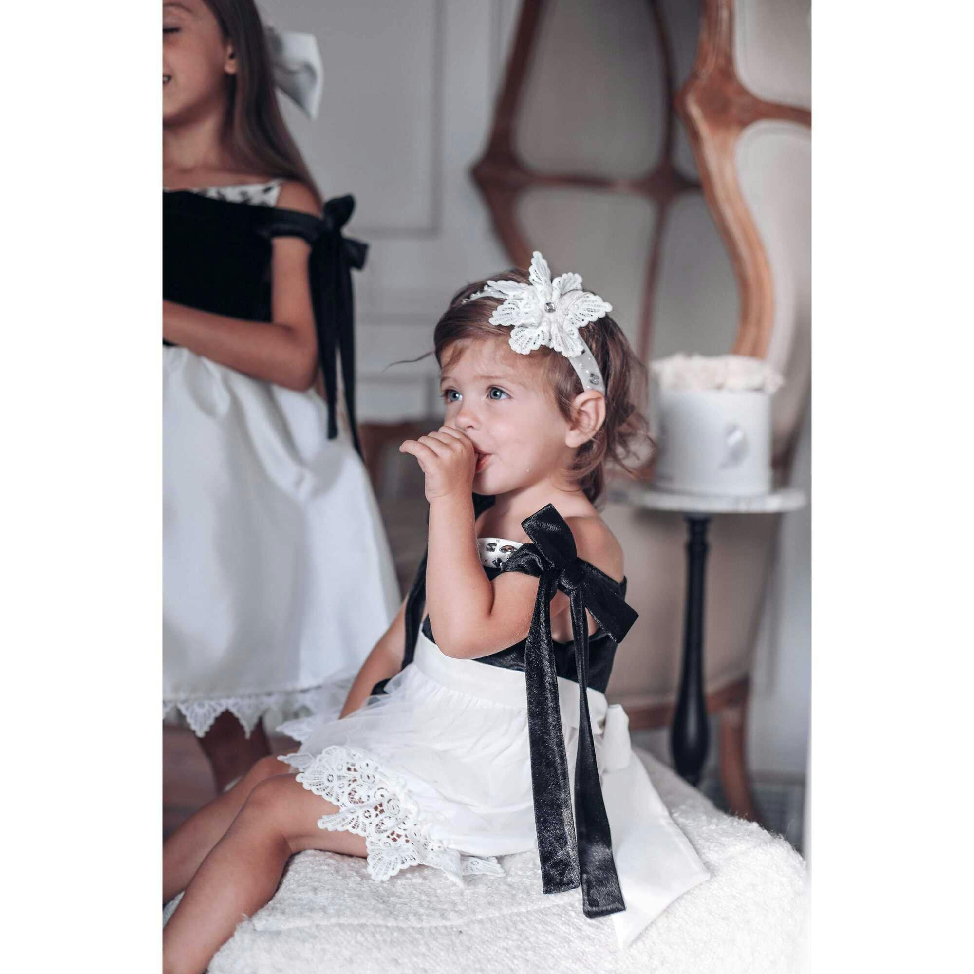Audrey Black Velour Top and White Tulle Romper