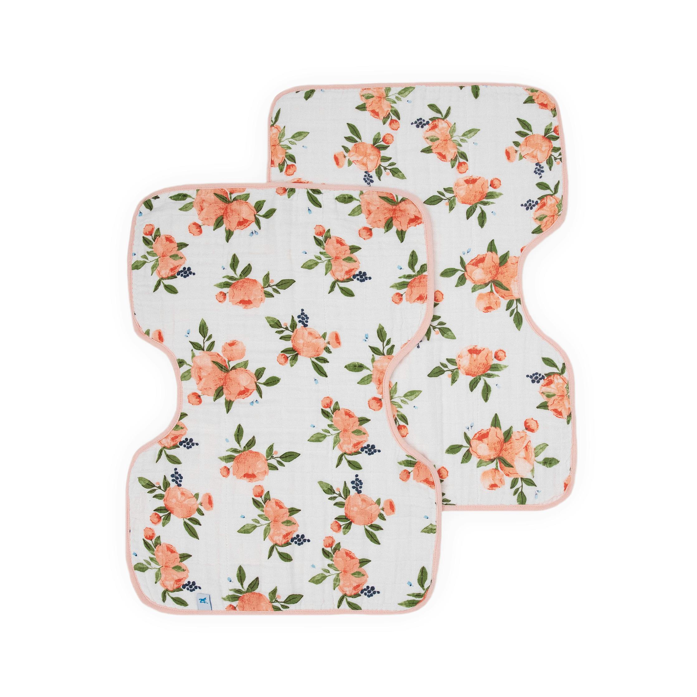Cotton Muslin Burp Cloth 2 Pack - Watercolor Roses 2