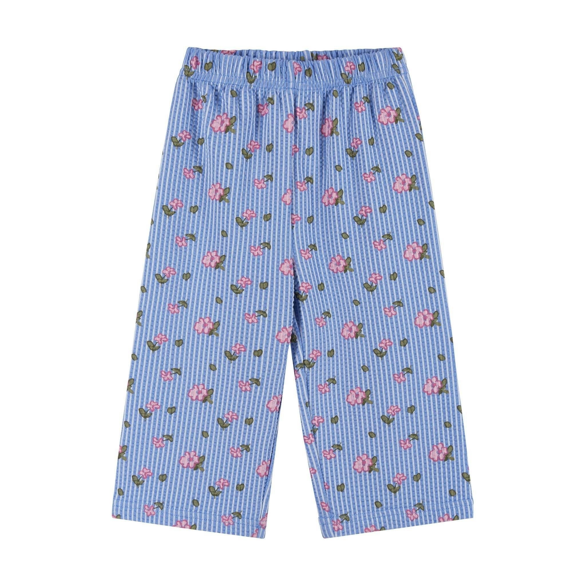 Infant Girls Knit Seersucker Top & Pant Set | Blue Floral
