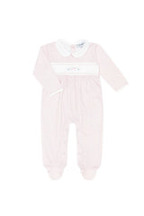 Pink Herringbone Embroidered Footie