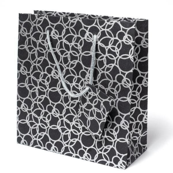 Set of Six Recycled Cotton Gift Bags Tag Black Circles Design