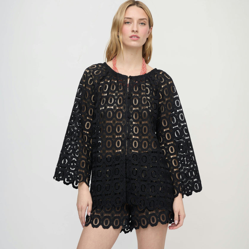 The Enella Tunic - Black Broderie