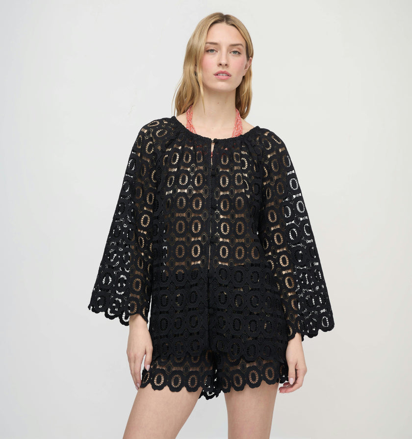The Enella Tunic - Black Broderie
