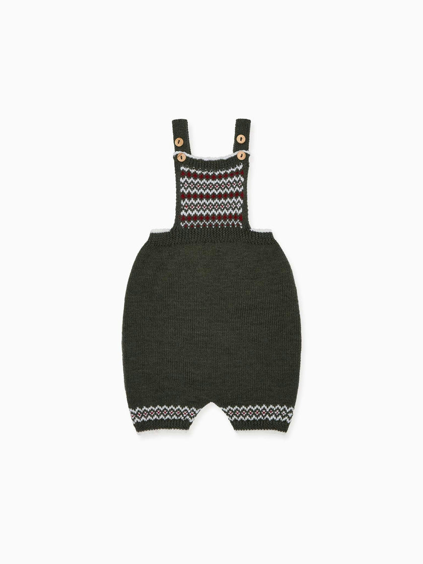 Olive Aspen Fair Isle Merino Baby Knitted Dungarees