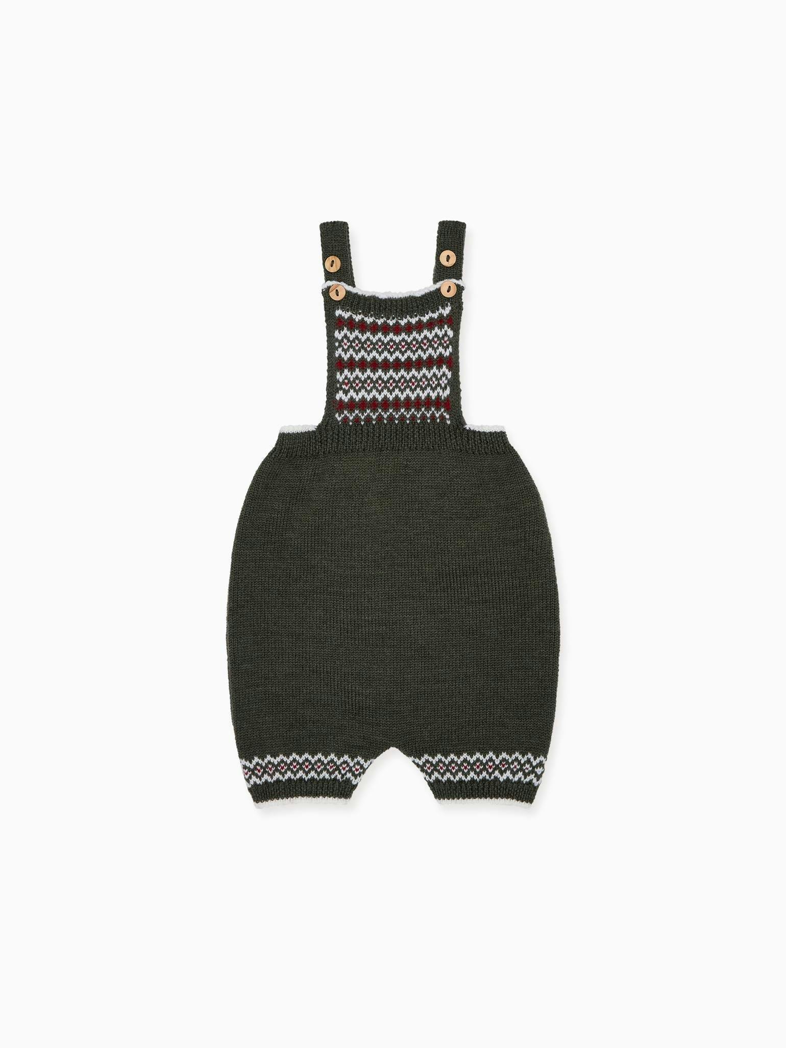 Olive Aspen Fair Isle Merino Baby Knitted Dungarees