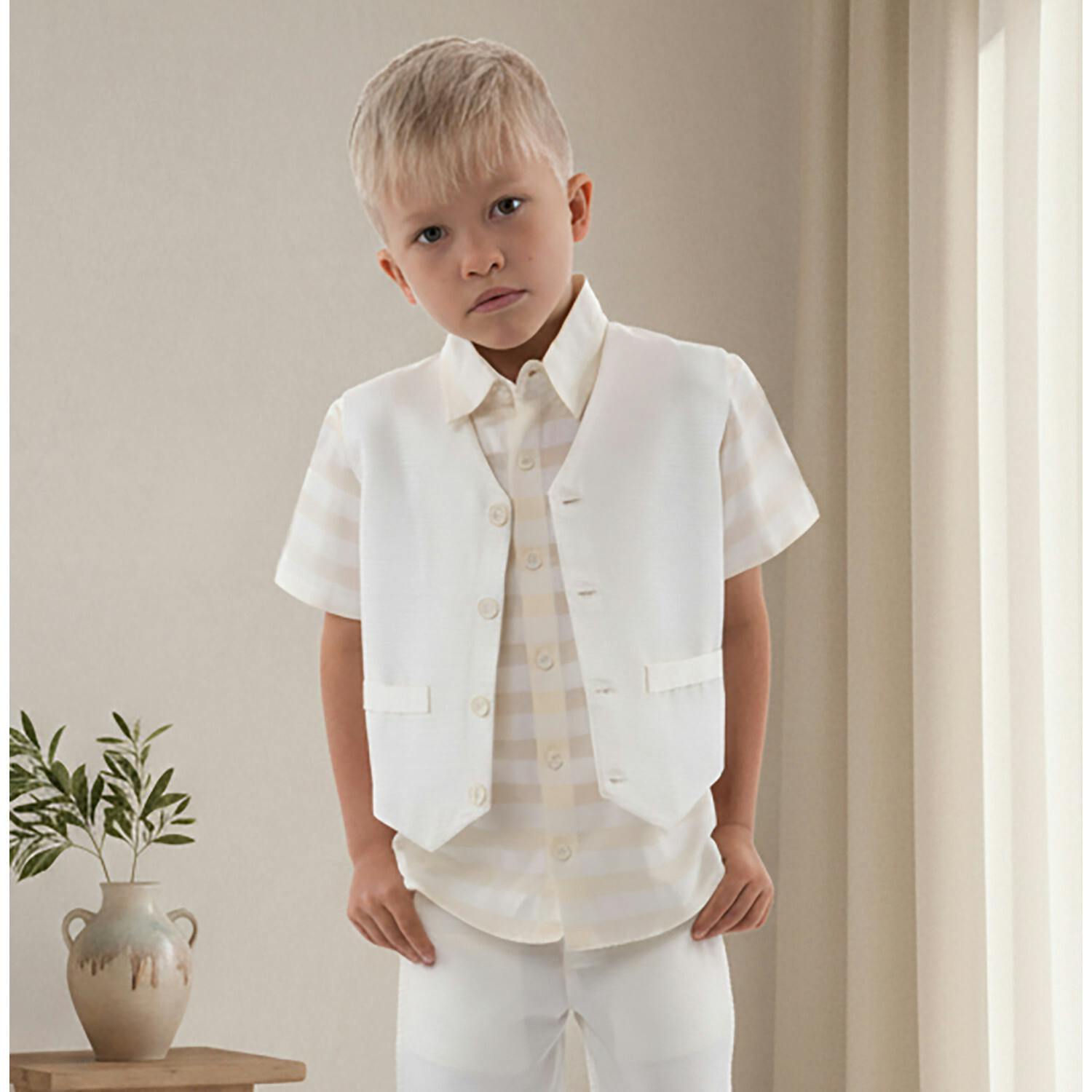 Dino Boy Vest, Pearl Off-White