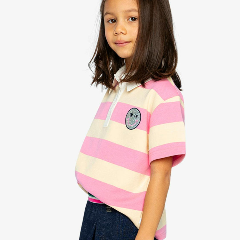 Polo Top Pink and Beige Stripes