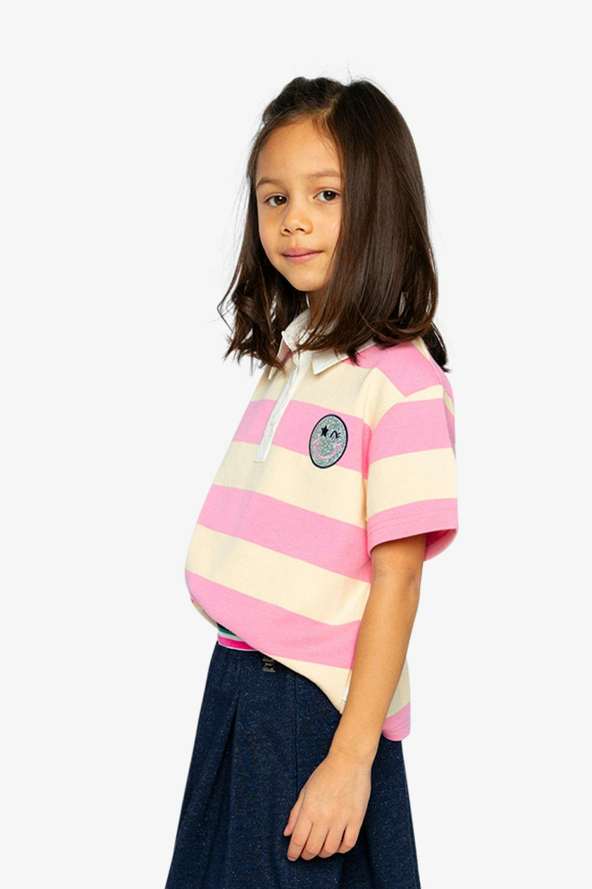 Polo Top Pink and Beige Stripes